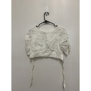 Hansen And Gretel Linen Puff Sleeve Cropped Tie Shirt Size Medium
